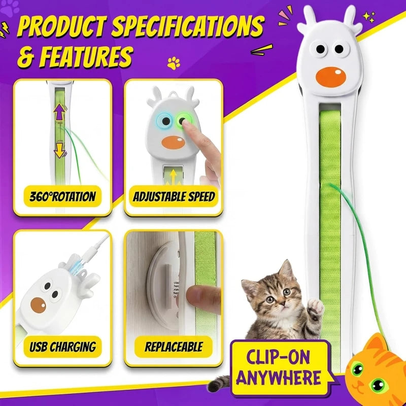 Cat Interactive Toy - Auto Flying Rope, Kitten Stress Relief, Caterpillar Teaser & Adjustable Motion Modes