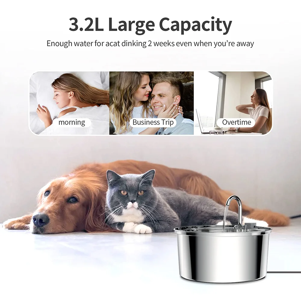 Water Fountain, Stainless Steel Ultra-Quiet for Large Dogs, Cats and Multi-Pet Homes