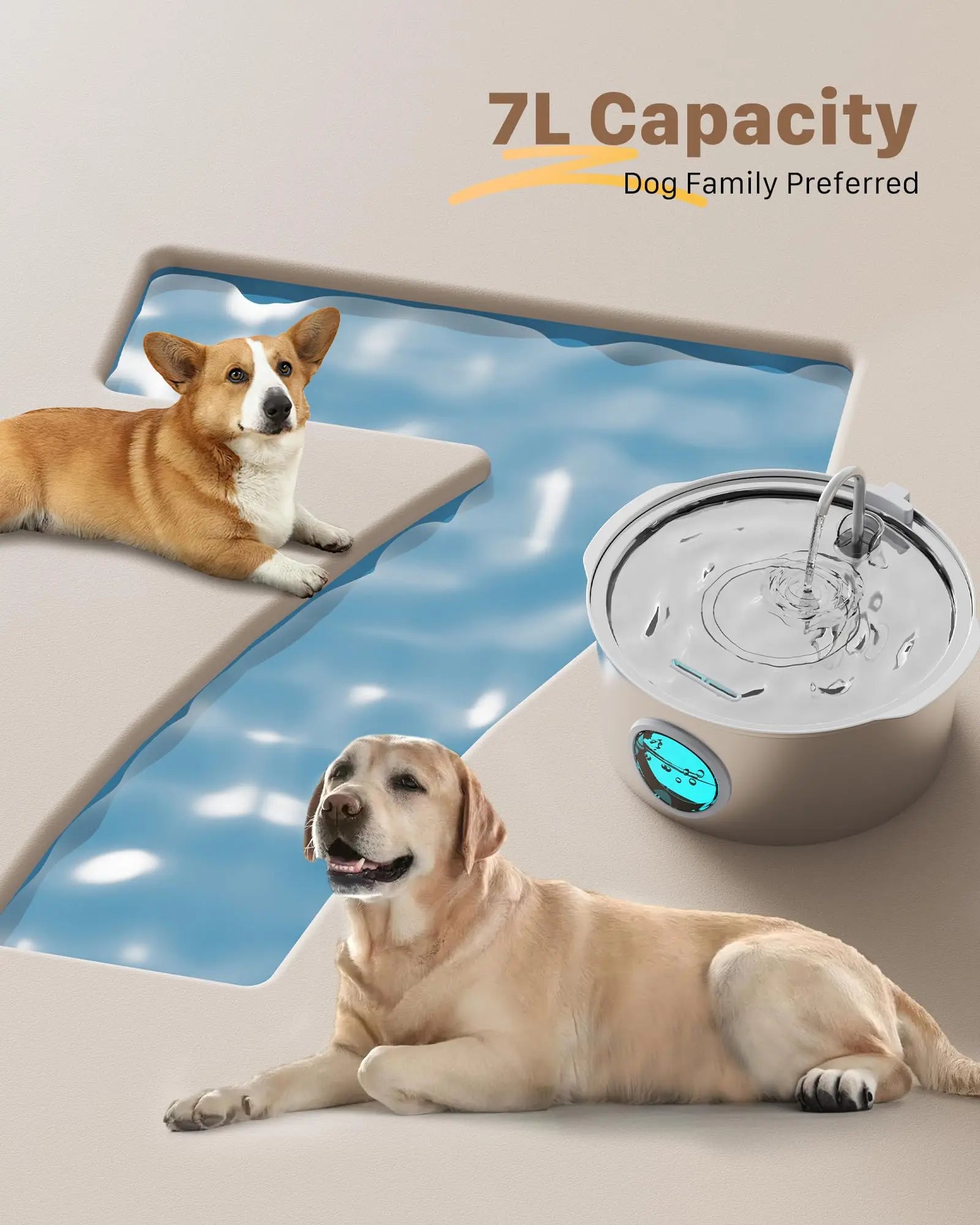 Water Fountain, Stainless Steel Ultra-Quiet for Large Dogs, Cats and Multi-Pet Homes