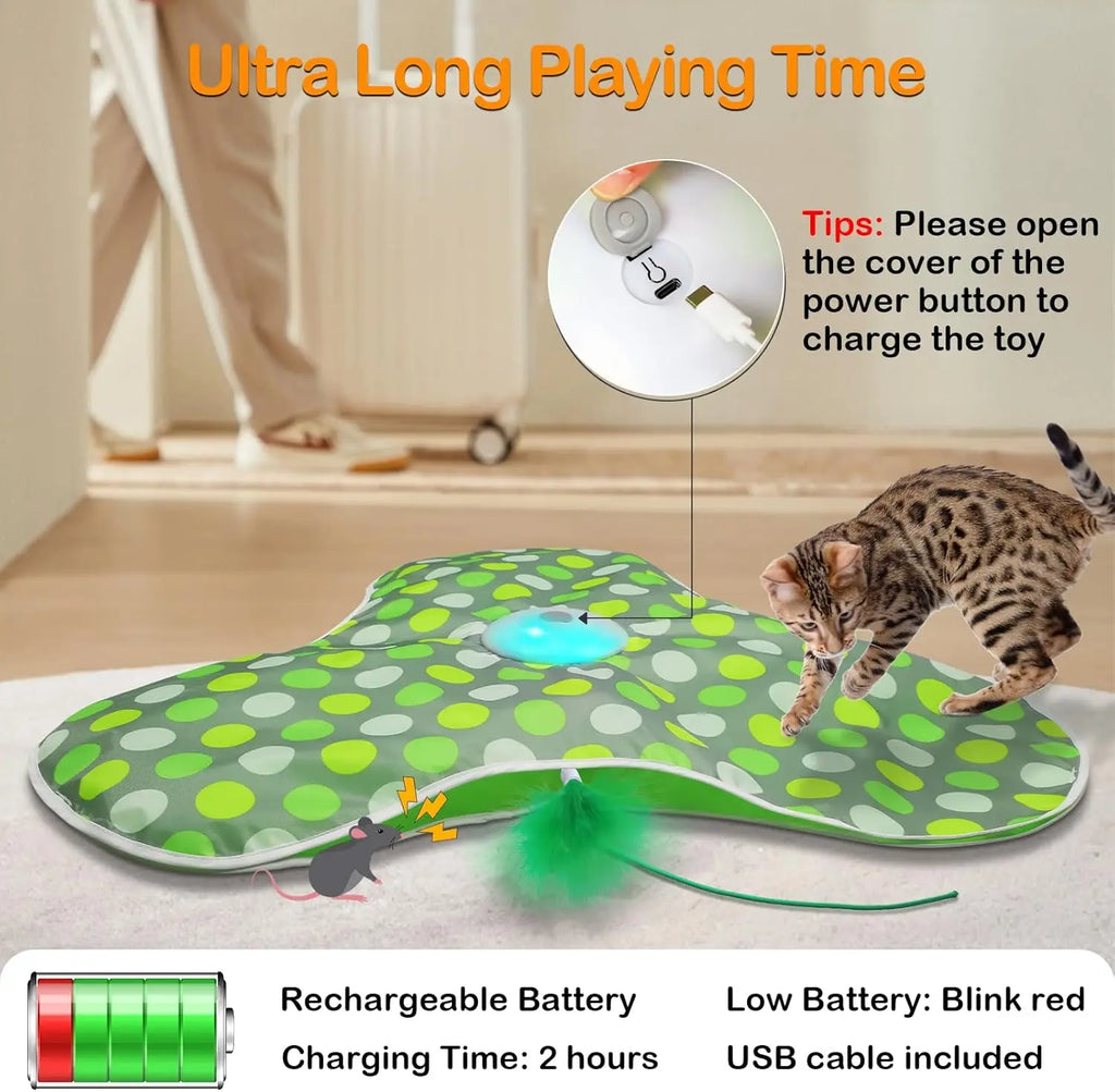 Interactive Cat Toys Rechargeable,Moving Concealed Feathers,Real Mouse Squeaky,Touch Activated