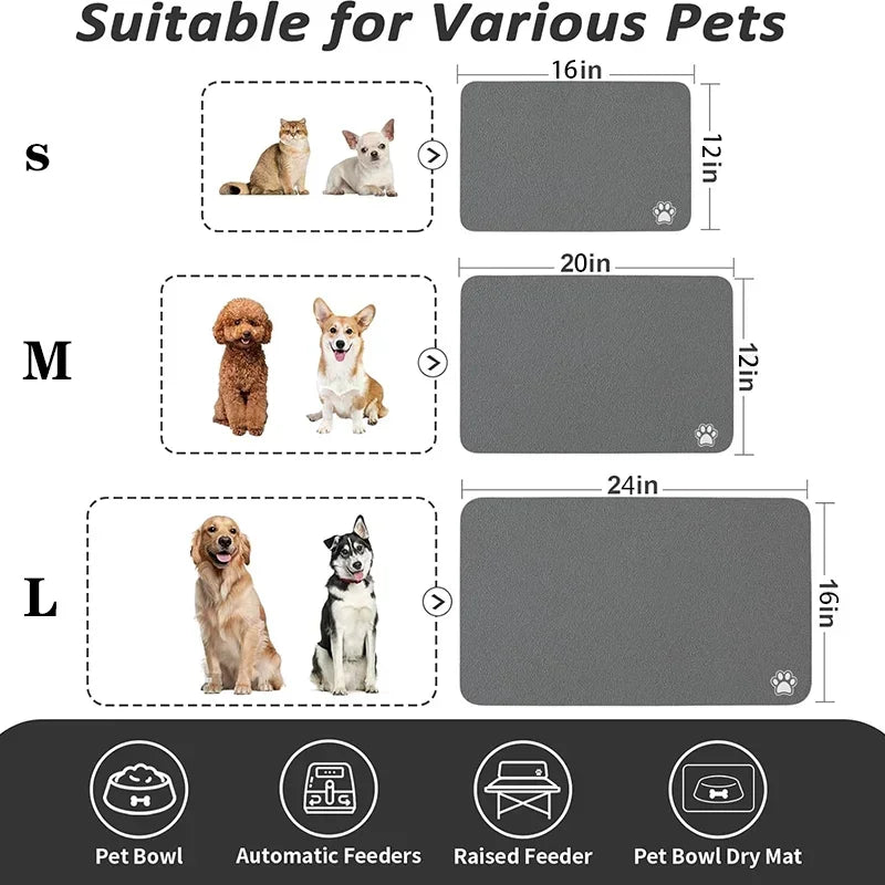 Pet Feeding Mat, Absorbs Food and Water, Easy to Clean Pet Placemats