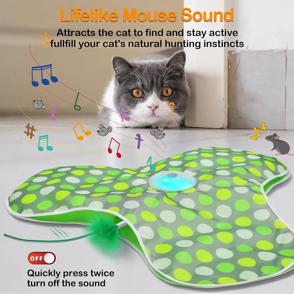 Interactive Cat Toys Rechargeable,Moving Concealed Feathers,Real Mouse Squeaky,Touch Activated