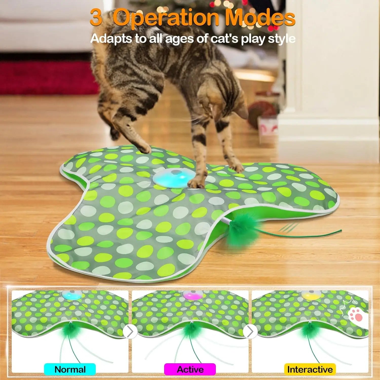 Interactive Cat Toys Rechargeable,Moving Concealed Feathers,Real Mouse Squeaky,Touch Activated