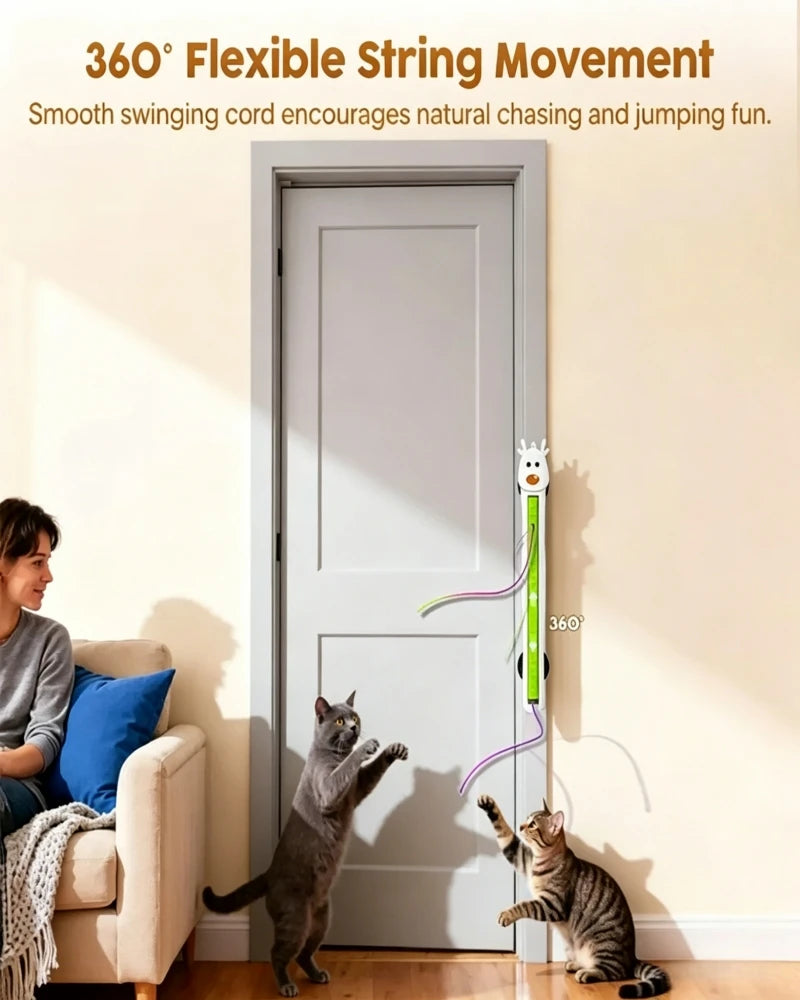 Cat Interactive Toy - Auto Flying Rope, Kitten Stress Relief, Caterpillar Teaser & Adjustable Motion Modes