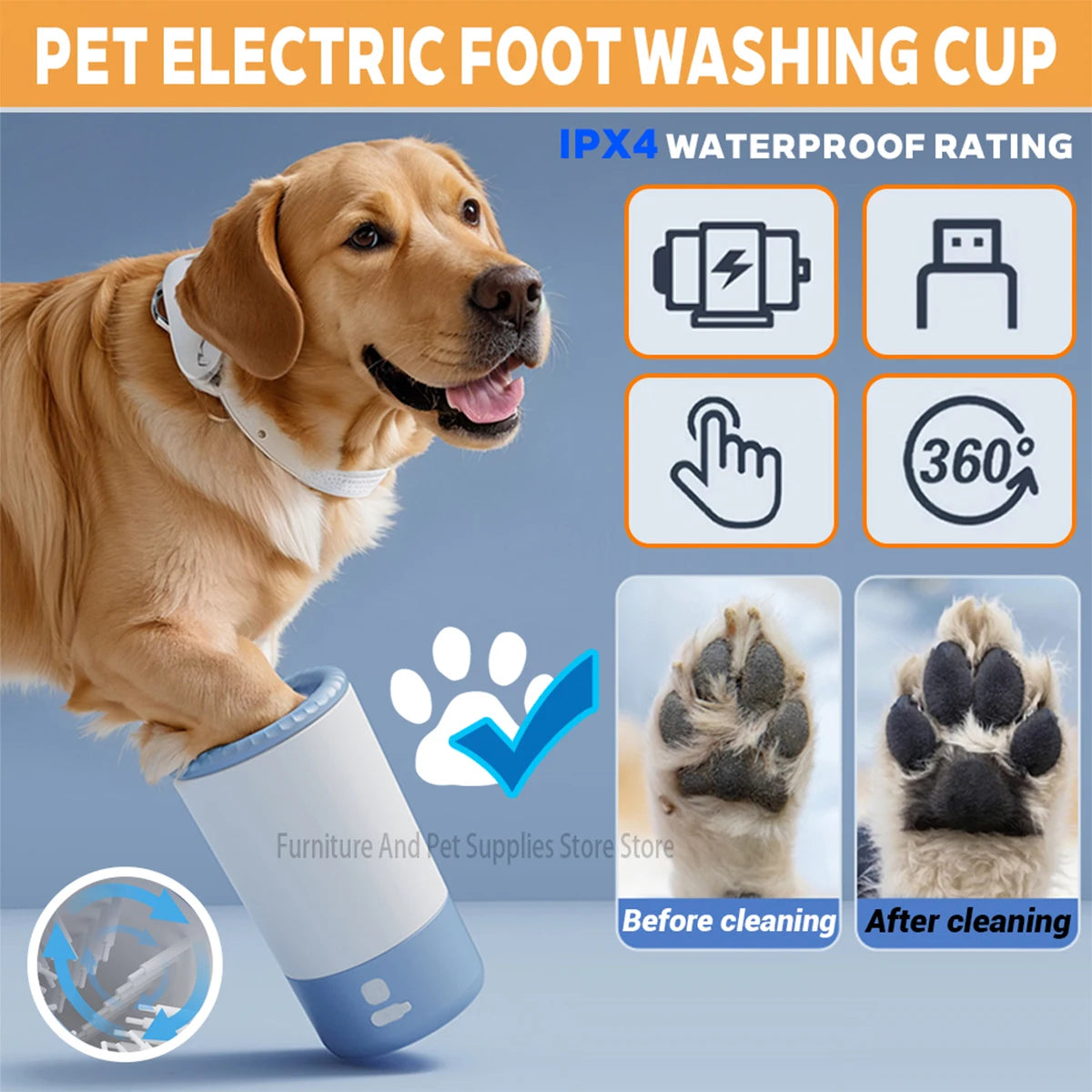Pet Foot Washing Machine, Electric Pet Paw Cleaner, Automatic, Portable, Low Noise, Waterproof